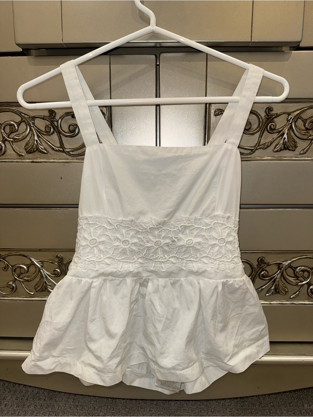 White Lace-Trim Peplum Tank Top